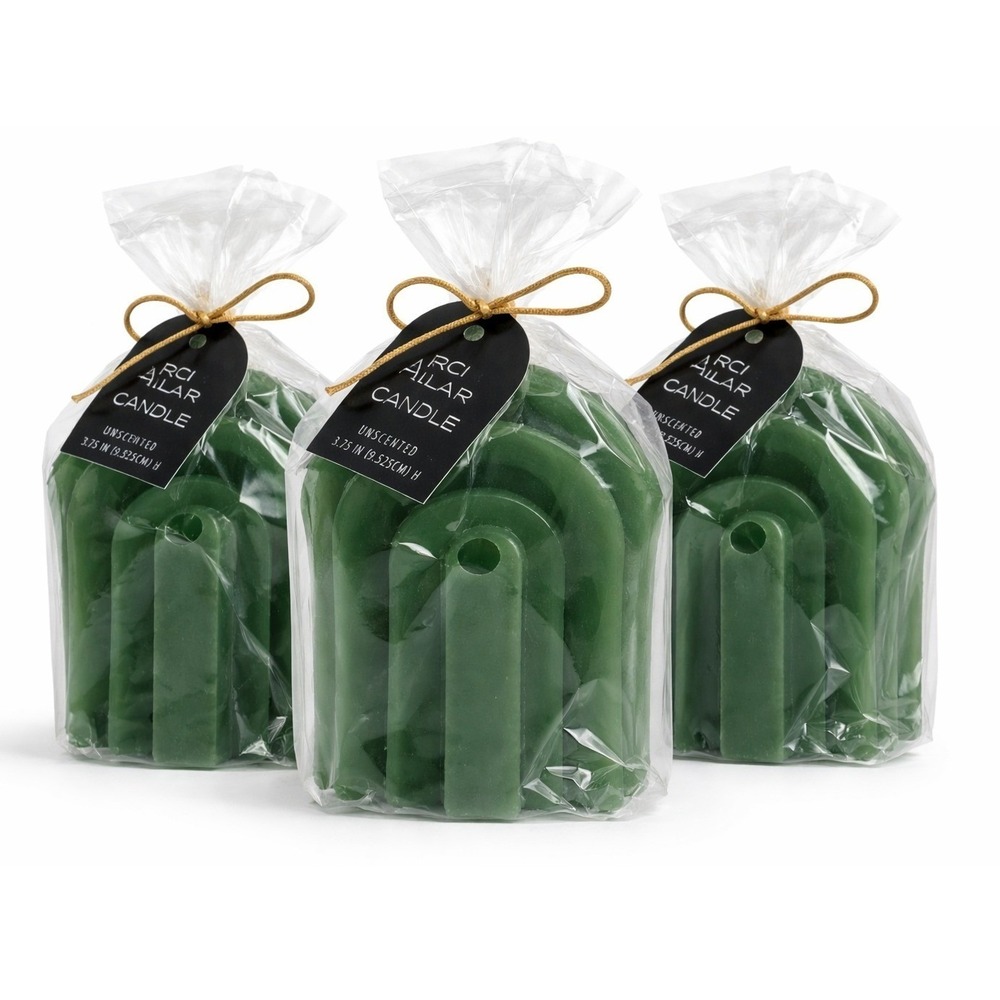 3 Starlume Green Arch Pillar Candles‎ Unscented 3.75" Modern Home Decor Accent